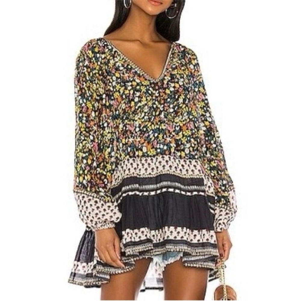 Free People Gardenia Floral Print Boho Tunic Mini Dress M